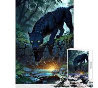 Jigsaw for Teenagers 1000 Pieces Midnight Panther at Mystic Jungle Stream Jigsaw Puzzles 1000 Brain Teaser Game Secret Santa Gifts Family Activities (38x26cm)