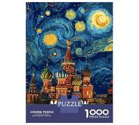 Jigsaw for Teenagers 1000 Pieces Moscow Russia Starry Night Style Art Jigsaw for Adults Fun Games Staycation Kill Time Christmas Birthday Gifts 70x50cm/1000pcs