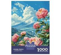 Jigsaw for Teenagers 1000 Pieces Mount Fuji Peony View Jigsaw for Adults Fun Games Staycation Kill Time Christmas Birthday Gifts 38x26cm/1000pcs