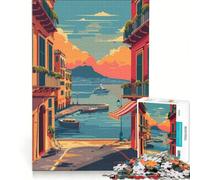 Jigsaw for Teenagers 1000 Pieces Napoli Harbor Sunset Hands-on Game Fun Activities at Home with Matching Poster And Trivia Sheet 38x26cm