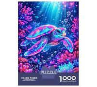 Jigsaw for Teenagers 1000 Pieces Neon Turtle Underwater Coral Reef Jigsaw for Adults Hands-on Game Precision Cutting Fun Activities at Home 70x50cm/1000pcs