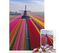 Jigsaw for Teenagers 1000 Pieces Netherlands Tulip Fields Family Game Tough Challenge Toy Wall Decor Artists Collection, Fine Art (50X75CM)