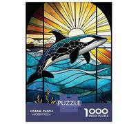 Jigsaw for Teenagers 1000 Pieces Orca Stained Glass Puzzle for Adults Hands-on Game Home Decoration Fun at Home Activities, 38x26cm/1000pcs