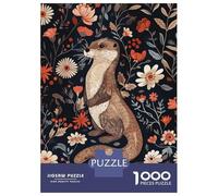 Jigsaw for Teenagers 1000 Pieces Otter in Floral Pattern Adult Jigsaw Puzzle Relaxing Games Difficult Challenge Christmas Birthday Gifts 38x26cm/1000pcs
