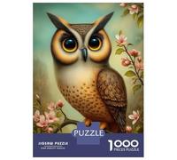 Jigsaw for Teenagers 1000 Pieces Owl Perched on Flowering Branch Jigsaw for Adults Hands-on Game Precision Cutting Fun Activities at Home 38x26cm/1000pcs