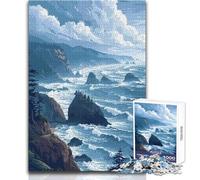 Jigsaw for Teenagers 1000 Pieces Pacific Northwest Ocean Cliffs Pixel Art Family Fun & Game Night Analysis And Logic Gifts Ideas Size 50x75cm