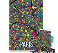 Jigsaw for Teenagers 1000 Pieces Paris Pop Art City Map Tight Fit Play Brain Teasing Play Leisure Fun Time Christmas Art Gift (38x52cm)