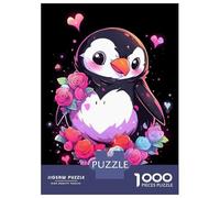 Jigsaw for Teenagers 1000 Pieces Penguin Hearts And Flowers Jigsaw for Adults Hands-on Game Precision Cutting Fun Activities at Home 38x26cm/1000pcs