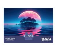 Jigsaw for Teenagers 1000 Pieces Pink Moon Island Puzzle for Adults Relaxing Games Birthday Present Fun at Home Activities, 38x26cm/1000pcs