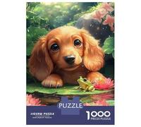 Jigsaw for Teenagers 1000 Pieces Puppy And Frog in Lily Pond Puzzle for Adults Relaxing Games Birthday Present Fun at Home Activities, 38x26cm/1000pcs