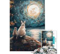 Jigsaw for Teenagers 1000 Pieces Rabbit And Cat Under Full Moon Challenging To Complete A Work of Art Educational Toy Suitable for People Aged 14 And Above (38x52cm)