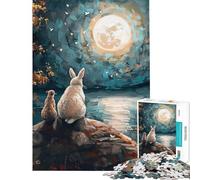 Jigsaw for Teenagers 1000 Pieces Rabbit And Cat Under Full Moon Challenging To Complete A Work of Art Educational Toy Suitable for People Aged 14 And Above (38x26cm)