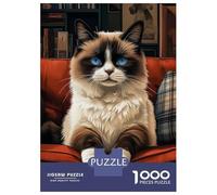 Jigsaw for Teenagers 1000 Pieces Ragdoll Cat on Red Couch Puzzles for Adults Toy Wall Decor Analysis And Logic Christmas Birthday Gifts 38x26cm/1000pcs