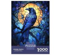 Jigsaw for Teenagers 1000 Pieces Raven in Stained Glass Adult Puzzles Toy Wall Decor Precision Cutting Unique Birthday And Xmas Gifts 38x26cm/1000pcs