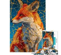 Jigsaw for Teenagers 1000 Pieces Red Fox with Kintsugi-style Gold Cracks Jigsaw for Teenagers Pattern Assembly Every Piece Is Unique Unique Birthday And Gifts (Size 38x52cm)