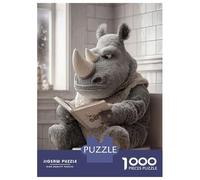 Jigsaw for Teenagers 1000 Pieces Rhino Reading on Toilet Jigsaw for Adults Hands-on Game Precision Cutting Fun Activities at Home 70x50cm/1000pcs