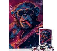 Jigsaw for Teenagers 1000 Pieces Rockin Monkey Guitar Cigar Practical Game For Family Fun Home Decoration Toys Christmas Birthday Gifts (38X26CM)