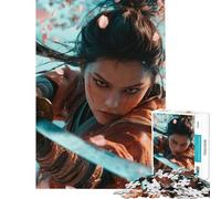 Jigsaw for Teenagers 1000 Pieces Samurai Warrior Woman Help The Brain Exercise Home Decoration Impossible Game for Age 14+ Game (50x75cm)