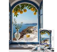 Jigsaw for Teenagers 1000 Pieces Santorini View through Open Window Puzzles for Teenagers Precision Cutting Difficult And Challenge Brainteaser Family Games (38x26cm)