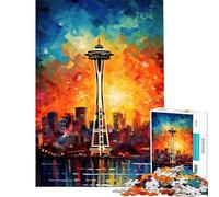 Jigsaw for Teenagers 1000 Pieces Seattle Space Needle Challenging To Complete A Work of Art Educational Toy Suitable for People Aged 14 And Above (38x26cm)