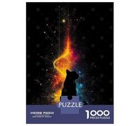 Jigsaw for Teenagers 1000 Pieces Silhouette Cat with Colorful Abstract Background Jigsaw for Adults Fun Games Staycation Kill Time Christmas Birthday Gifts 52x38cm/1000pcs
