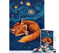 Jigsaw for Teenagers 1000 Pieces Sleeping Fox Under Starry Night Sky Family Game Tough Challenge Toy Wall Decor Artists Collection, Fine Art (38X52CM)