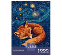 Jigsaw for Teenagers 1000 Pieces Sleeping Fox Under Starry Night Sky Puzzle for Adults Hands-on Game Home Decoration Fun at Home Activities, 70x50cm/1000pcs