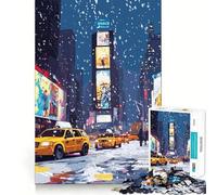 Jigsaw for Teenagers 1000 Pieces Snowy Times Square with Yellow Cabs Flawless Edge Fun Mind Game Gift Cozy Fun Time Christmas Wall Art(38x26cm)