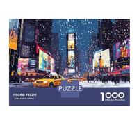 Jigsaw for Teenagers 1000 Pieces Snowy Times Square with Yellow Cabs Jigsaw for Adults Fun Games Staycation Kill Time Christmas Birthday Gifts 52x38cm/1000pcs
