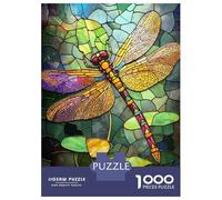Jigsaw for Teenagers 1000 Pieces Stained Glass Dragonfly Jigsaw for Adults Hands-on Game Precision Cutting Fun Activities at Home 70x50cm/1000pcs