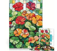 Jigsaw for Teenagers 1000 Pieces Stained Glass Flowers Tight Cut Fun Problem Solve Fun Relax Fun Time Christmas Art Display(38x26cm)