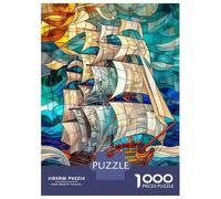 Jigsaw for Teenagers 1000 Pieces Stained Glass Pirate Ship Adult Jigsaw Puzzle Relaxing Games Difficult Challenge Christmas Birthday Gifts 38x26cm/1000pcs