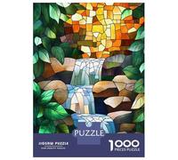 Jigsaw for Teenagers 1000 Pieces Stained Glass Waterfall Jigsaw for Adults Fun Games Staycation Kill Time Christmas Birthday Gifts 38x26cm/1000pcs