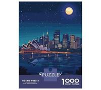 Jigsaw for Teenagers 1000 Pieces Sydney Australia Night Skyline Illustration Jigsaw for Adults Relaxing Games Birthday Present Christmas Birthday Gifts 38x26cm/1000pcs