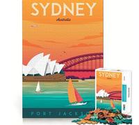Jigsaw for Teenagers 1000 Pieces Sydney Travel Poster Tight Cut Fun Problem Solve Fun Relax Fun Time Christmas Art Display (38x52cm)