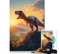 Jigsaw for Teenagers 1000 Pieces T-Rex Dinosaur at Sunset Tight Cut Fun Problem Solve Fun Relax Fun Time Christmas Art Display(38x26cm)