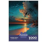 Jigsaw for Teenagers 1000 Pieces Teal Sunset Beach Puzzle for Adults Relaxing Games Birthday Present Fun at Home Activities, 52x38cm/1000pcs
