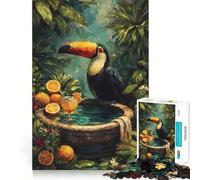 Jigsaw for Teenagers 1000 Pieces Toucan with Orange Drink in Jungle Tight Cut Fun Problem Solve Fun Relax Fun Time Christmas Art Display (50x75cm)