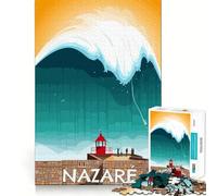 Jigsaw for Teenagers 1000 Pieces Travel to Nazare Tight Cut Fun Problem Solve Fun Relax Fun Time Christmas Art Display(38x26cm)