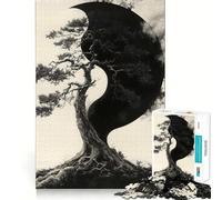 Jigsaw for Teenagers 1000 Pieces Tree And Yin Yang Japanese Landscape Flawless Edge Fun Mind Game Gift Cozy Fun Time Christmas Wall Art (38x52cm)