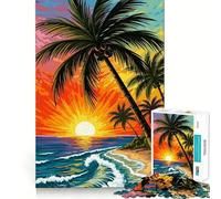 Jigsaw for Teenagers 1000 Pieces Tropical Beach Sunset with Palm Trees Flawless Edge Fun Mind Game Gift Cozy Fun Time Christmas Wall Art (38x52cm)