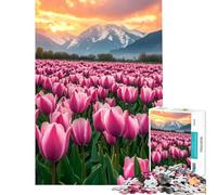 Jigsaw for Teenagers 1000 Pieces Tulip Fields at Sunset Puzzles for Adults Brain Teaser Game Precision Cutting Fun Activities at Home (Size 38x26cm)