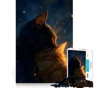 Jigsaw for Teenagers 1000 Pieces Two Cats in Starry Night Tight Cut Fun Problem Solve Fun Relax Fun Time Christmas Art Display(38x26cm)