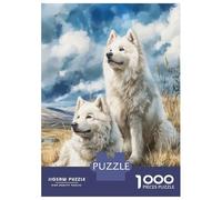 Jigsaw for Teenagers 1000 Pieces Two Samoyed Dogs in A Field Puzzles for Adults Toy Wall Decor Analysis And Logic Christmas Birthday Gifts 52x38cm/1000pcs