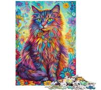 Jigsaw for Teenagers 1000 Pieces Vibrant Cat in Bloom Hands-on Game Pattern Assembly Educational Toy Artists Collection, Fine Art Size 38x52cm