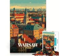 Jigsaw for Teenagers 1000 Pieces Warsaw, Poland Cityscape Illustration Tight Cut Fun Problem Solve Fun Relax Fun Time Christmas Art Display (50x75cm)