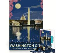 Jigsaw for Teenagers 1000 Pieces Washington City by Night Flawless Edge Fun Mind Game Gift Cozy Fun Time Christmas Wall Art (50x75cm)