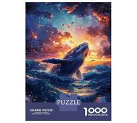 Jigsaw for Teenagers 1000 Pieces Whale Breaching at Sunset with Seagulls Adult Puzzles Toy Wall Decor Precision Cutting Unique Birthday And Xmas Gifts 52x38cm/1000pcs
