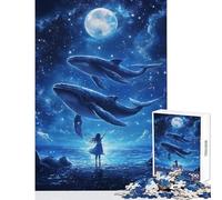 Jigsaw for Teenagers 1000 Pieces Whale Dreams Under Moonlight Enjoy Group Family Leisure Time Ideal Christmas Festive Present (38x52cm)