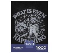 Jigsaw for Teenagers 1000 Pieces What Is Even Happening - Space Cat Existential Meme Jigsaw for Adults Hands-on Game Precision Cutting Fun Activities at Home 38x26cm/1000pcs